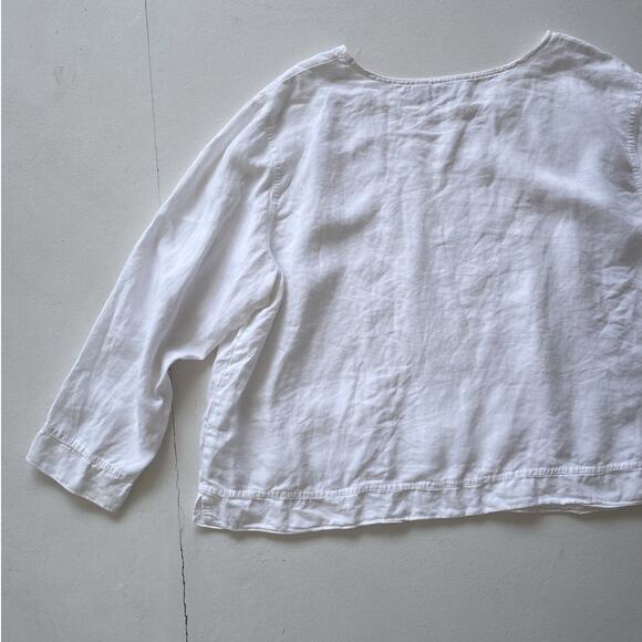 J. JILL White Linen Long Sleeve Pocket Top / Sz 3X / Lagenlook Minimal Casual - Picture 6 of 13